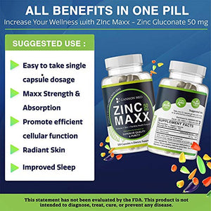 Zinc Maxx - Maximum Zinc Gluconate 50mg per Dose - High Potency & Absorbance - Gentle On Stomach - Immune Support Supplement for Men & Women - Antioxidant - Vegan - Non-GMO - 100 Day Supply - 2 Pack