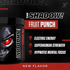 JNX Sports The Shadow! Hard Core Preworkout, A Better Pre Workout Stimulant - Electric Energy, Hypnotic Mental Focus, Superhuman Strength, 350mg of Caffeine, Men & Women | Fruit Punch | 30 SRV