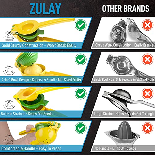 Zulay Metal 2-In-1 Lemon Lime Squeezer - Hand Juicer Lemon Squeezer - Max Extraction Manual Citrus Juicer