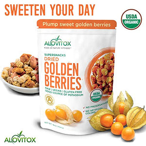 Alovitox Organic Sun Dried Golden Berries 16 Oz - Raw, Vegan, Gluten Free Super Snack High in Protein, Dietary Fiber, Vitamin A & C - Incan Gooseberries for Eating, Trail Mix, Smoothies and Salads