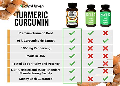 Turmeric Curcumin with BioPerine Black Pepper & 95% Curcuminoids, 1965mg, Maximum Absorption for Joint Support & Healthy Inflammatory Response, Non-GMO Turmeric Capsules, Made in USA - 90 Veg Caps