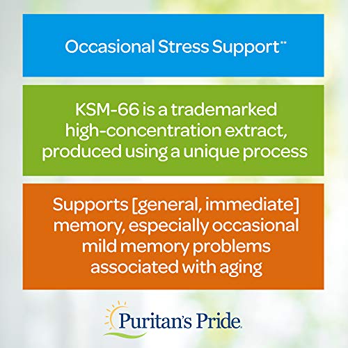 Puritan's Pride Ashwagandha KSM-66 Occasional Stress Support, 450mg, 60 Capsules (21655), 60 Count