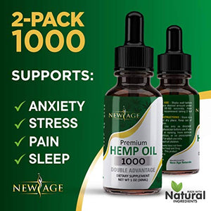 Hemp Oil Extract - 2 Pack - New Age 1000 - Grown & Made in USA - Natural Hemp Drops - Helps with Sleep, Skin & Hair (Mint 1000mg)