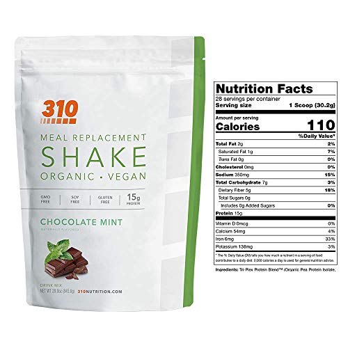 Vegan Organic Plant Protein Powder and Meal Replacement Shake - By 310 Nutrition - Gluten, Dairy and Soy Free - 0g of Sugar | Keto and Paleo Friendly… (Chocolate Mint, 28 Servings)