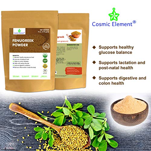 USDA CERTIFIED Organic Fenugreek TRIGONELLA FOENUM Powder , Methi Seeds, Gluten Free, Non GMO, Non Irradiated (100% NATURAL , ORGANICALLY GROWN ) - 4 Oz