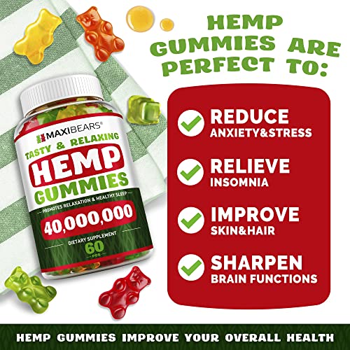 Maxibears Hemp Gummies - Mood and Immune Support - Rich in Vitamins B, E & Omega 3-6-9 - High Potency Herbal Gummies - Premium Hеmp Oil Extract - 60 pcs