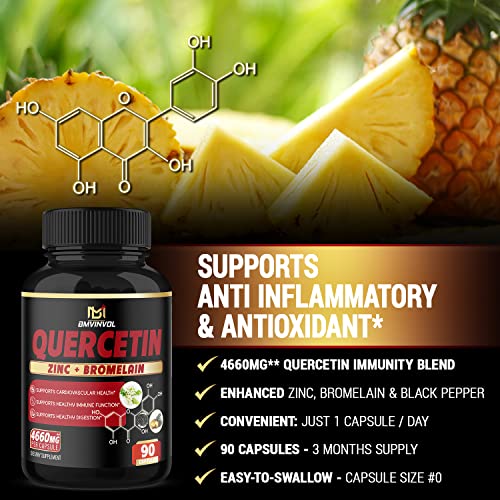 Quercetin Supplement 4660 mg - Supports Cardiovascular Health, Immune System and Antioxidant - with Bromelain, Black Pepper Extract - 3 Month Supply
