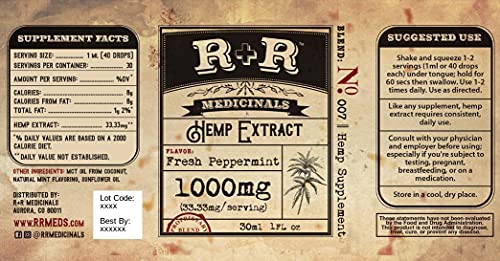 R+R Medicinals - Hemp Oil 1000mg Made with Organic Extract - 1000mg (33mg per Serving, 30 Servings, 1oz Bottle)