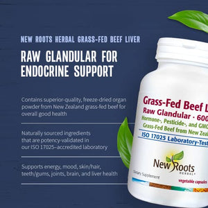 New Roots Herbal Grass-Fed Beef Liver from New Zealand (Desiccated) & Vitamin C — Hormone-, Pesticide-, and GMO-Free (180 Capsules)
