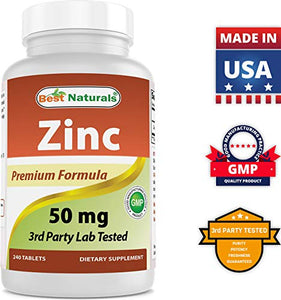 Best Naturals Zinc Supplement as Zinc Gluconate 50mg 240 Tablets - Immune Support