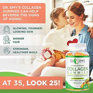 Collagen Gummies by Dr Emy's. Gummy Vitamin for Women & Men, Hair, Skin, Nails, Joint Supplement. Anti-Aging Collagen Gummy Supplements. Strengthen Hair, Skin and Nails. Gelatin-Free. 60 ct Each. (1)