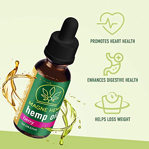 MAGNEHEMP - 500,000MG Berry Flavored Hemp Oil Extract for Pain & Stress, Hemp Oil Drops for Better Sleep