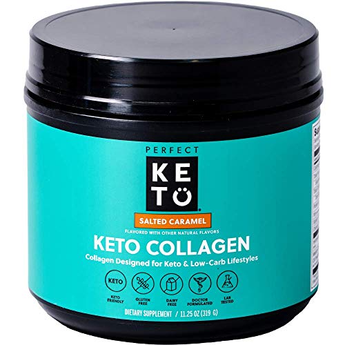 Perfect Keto Collagen Peptides Protein Powder with MCT Oil - Grassfed, GF, Multi Supplement, Best for Ketogenic Diets, Use as Keto Creamer, in Coffee and Shakes for Women & Men – Salted Caramel