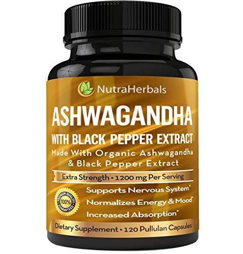 Ashwagandha Supplement Made with Organic Ashwaganda Root Powder 1200mg with Black Pepper Extract for Increased Absorption - 120 Pullulan Capsules