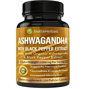 Ashwagandha Supplement Made with Organic Ashwaganda Root Powder 1200mg with Black Pepper Extract for Increased Absorption - 120 Pullulan Capsules