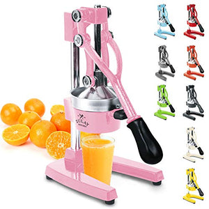 Zulay Professional Citrus Juicer - Manual Citrus Press and Orange Squeezer - Metal Lemon Squeezer - Premium Quality Heavy Duty Manual Orange Juicer and Lime Squeezer Press Stand, Pink