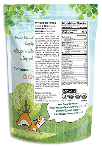 Wheat Berries, 3 Pounds — Non-GMO Verified, Sprouting for Wheatgrass, Kosher, Raw, Vegan, Bulk