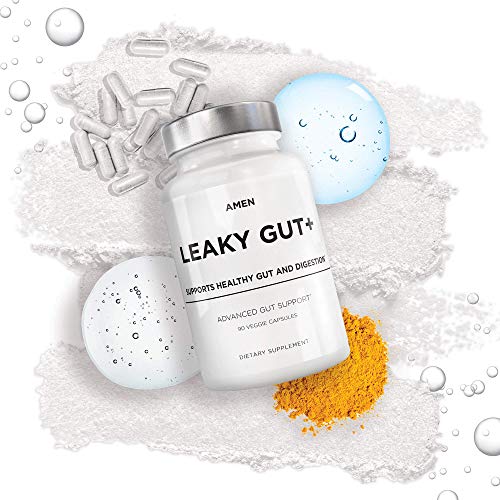 Amen Leaky Gut Supplements - Advanced Formula with Bioavailable L Glutamine, Zinc, Turmeric, Licorice Root - Bowel and Stomach Probiotics & Fermented Prebiotics - Vegan, Non-GMO - 90 Capsules