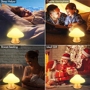 Children's Night Light ANGTUO Wooden Mushroom Lamp Silicone LED Bedside Nursery for Baby Breastfeeding Kids Bedroom - 16 Color Changing - 4 Brightness - 4 Light Mode Control by Remote. New Style