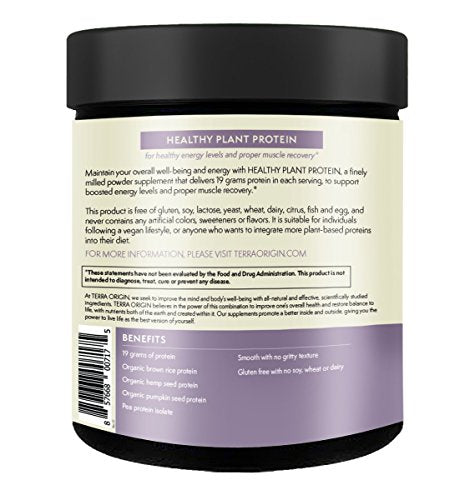 Terra Origin, Plant Protein, Powder, Chocolate, 15 Servings Includes Organic Brown Rice Protein and Pea Protein Isolate, Vegan, Gluten Free, 18g Protein