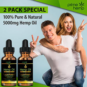 (2 Pack) Hemp Oil Extract for Pain & Stress Relief - 5000mg of Organic Hemp Extract - Grown & Made in USA - 100% Natural Hemp Drops, with Sleep, Skin & Hair (2)