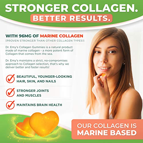 Collagen Gummies by Dr Emy's. Gummy Vitamin for Women & Men, Hair, Skin, Nails, Joint Supplement. Anti-Aging Collagen Gummy Supplements. Strengthen Hair, Skin and Nails. Gelatin-Free. 60 ct Each. (1)