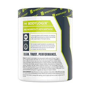 Bodylogix Natural Pre-Workout Powder, NSF Certified, Green Apple, 30 Servings