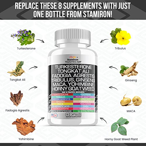 Turkesterone Fadogia Agrestis Tongkat Ali Tribulus Yohimbine Supplement w/ Maca Ginseng Horny Goat Weed Ashwagandha Beta-Ecdysterone Fenugreek DAA Saw Palmetto DHEA Nettle Boron Sasparilla - USA Made