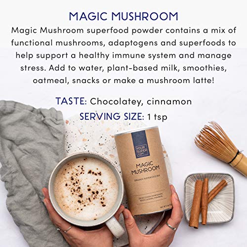 Your Super Magic Mushroom Superfood Powder - Brain Booster, Immune Support, Natural Energy - Organic Cacao, Chaga, Ashwagandha, Lucuma, Reishi Mushroom Powder - Plant Based, Gluten Free - 30 Servings