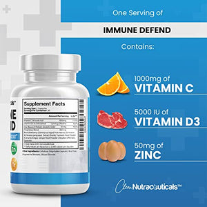 Immune Defense Support Supplement 8 in 1 w/ Zinc 50mg Quercetin, VIT C 1000mg, Vitamin D3 5000 IU, Elderberry, Turmeric Curcumin, Ginger, Echinacea - Immunity System Booster Adults Vegan - 60Ct (USA)