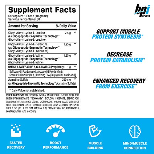 BPI Sports Best BCAA - The Building Blocks of Protein and Muscle - Post-Workout Recovery - Supports Metabolism - Omega 6 - Grape, 30 Servings, 300 g