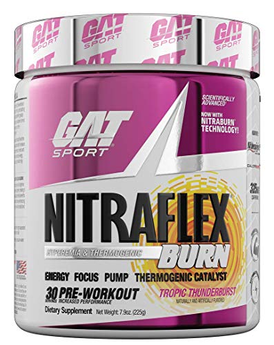 GAT Sport NITRAFLEX Burn, Pre Workout Thermogenic Powder, Tropic Thunderburst, 30 Servings