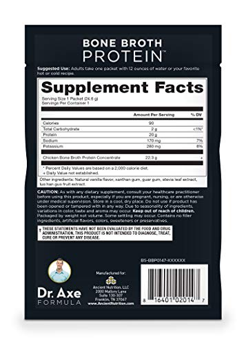 Bone Broth Protein Powder by Ancient Nutrition, Vanilla, 20g Protein per Serving, Supports Healthy Skin, Gut Health, Joint Supplement, Gluten Free, Paleo and Keto Friendly, 15 Packets