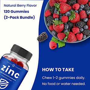 Zinc Gummies (2 Pack) 120 Gummies Immune Boost for Kids & Adults | 50mg Zinc Gummy Supplement with Vitamin D3 & Echinacea for Immune Support | Non-GMO Immunity Booster 25mg Per Chewable