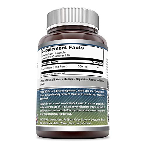 Amazing Formulas - L-Glutamine Dietary Supplement - 500 Milligrams Capsules (Non-GMO,Gluten Free) Promotes a Healthy Immune System - Supports Muscular System* (250 Count)