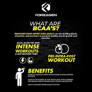 Forzagen BCAA Powder with Glutamine 30 Servings, Branched Chain Amino Acid Powder, Recovery Post Workout, Build, Hydration Available 4 Flavors (Blue Razz)