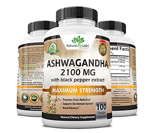 Organic Ashwagandha 2,100 mg - 100 Vegan Capsules Pure Organic Ashwagandha Powder and Root Extract - Stress Relief, Mood Enhancer, Immune & Thyroid Support