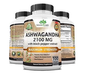 Organic Ashwagandha 2,100 mg - 100 Vegan Capsules Pure Organic Ashwagandha Powder and Root Extract - Stress Relief, Mood Enhancer, Immune & Thyroid Support