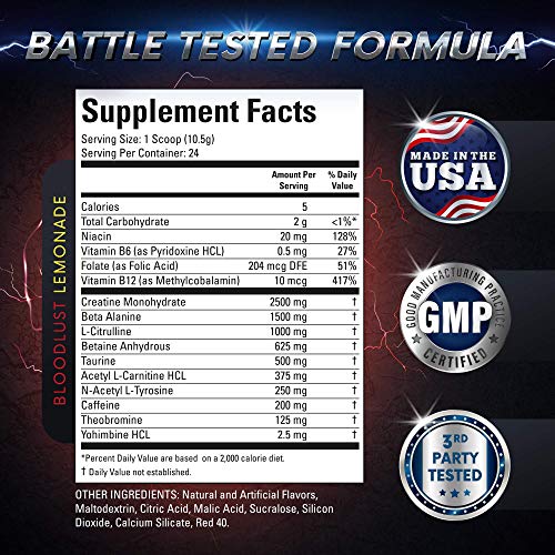 Viking Supps Berserker Pre-Workout, with Creatine, Beta-Alanine, and Caffeine for Energy, Bloodlust Lemonade (Strawberry Lemonade) Flavor, 24 Servings