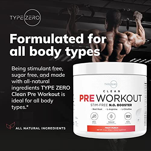 Ultra Clean Stim Free Pump Pre Workout + Nitric Oxide Booster (Fruit Punch) Beetroot, 7G Arginine Citrulline Malate, Betaine, Beta A, ACV+ - Sugar/Caffeine Free Natural Non Stim Preworkout Men & Women