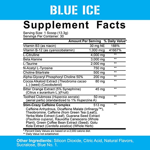 Rich Piana 5% Nutrition 5150 High Stim Pre-Workout Powder | Extreme Energy, Focus, Pumps & Endurance | 400 mg Caffeine, Citrulline, Beta Alanine, Tyrosine | 14.07 oz, 30 Srvgs (Blue Ice)