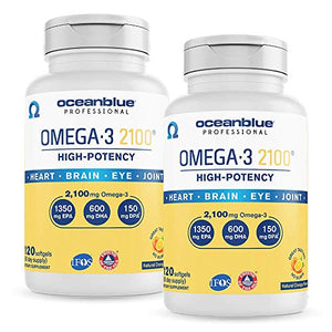 Oceanblue Omega 3 2100-120 Softgels - 2 Pack - Triple Strength Burpless Fish Oil ? Molecularly Distilled - High Concentration EPA DHA and DPA - Wild-Caught - Natural Orange Flavor