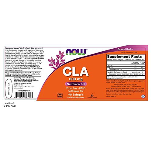 NOW Supplements, CLA (Conjugated Linoleic Acid) 800 mg, Nutritional Oil, 90 Softgels