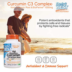 Doctor's Best Curcumin From Turmeric Root with C3 Complex & BioPerine, Non-GMO, Gluten Free, Soy Free, Joint Support, 1000 mg, 120 Tablets