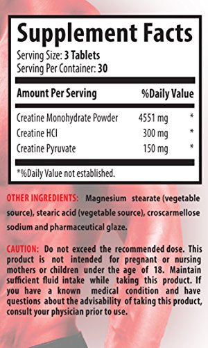Creatine monohydrate Powder - Creatine Tri Phase 5000 Mg - Improves Bone Healing (1 Bottle - 90 Tablets)