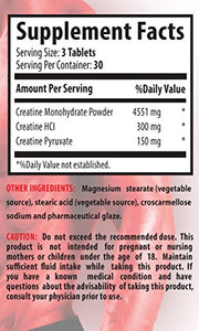 Creatine monohydrate Powder - Creatine Tri Phase 5000 Mg - Improves Bone Healing (1 Bottle - 90 Tablets)