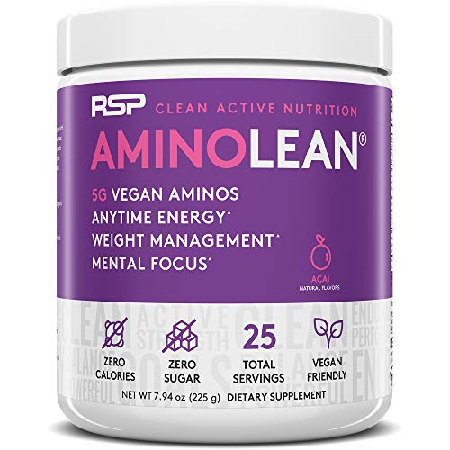 RSP Vegan AminoLean - All-in-One Natural Pre Workout, Amino Energy, Weight Management - Vegan BCAAs, Preworkout for Men & Women, Acai, 25 Serv