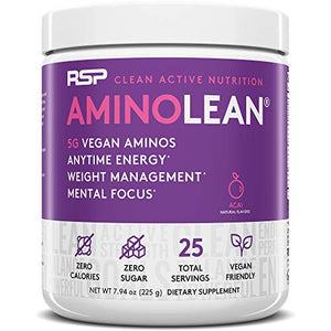 RSP Vegan AminoLean - All-in-One Natural Pre Workout, Amino Energy, Weight Management - Vegan BCAAs, Preworkout for Men & Women, Acai, 25 Serv