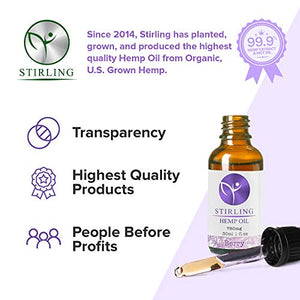 STIRLING - 750mg Real Hemp Oil Extract w/ Berry Essential Oils. Pure & Potent U.S. Grown Hemp Oil Tincture with MCT Oil. Sleep and Anxiety Relief. Maximum Strength Extract has 1000x Potency!