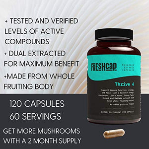 Thrive 6 Ultimate Mushroom Complex - 120 Capsules - Lion's Mane, Reishi, Cordyceps, Chaga, Turkey Tail, Maitake - Supplement - Real Fruiting Body - No Fillers